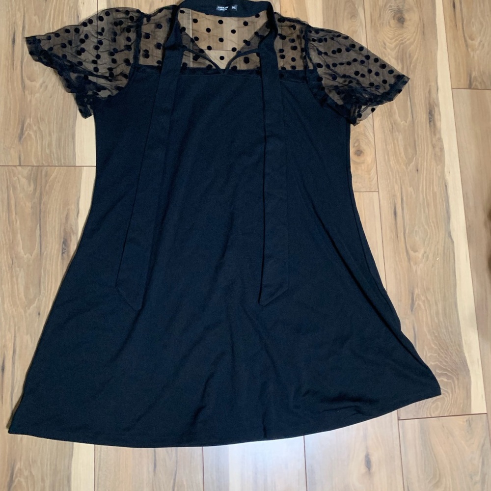 Solid/Mesh Black polka dot dress